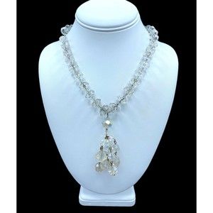 Vintage Aurora Borealis AB Czech Glass Bead Tassel Necklace 25"